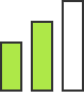 Bar chart with three vertical bars; two green bars of different heights and one taller white bar, possibly representing energy levels or data comparison.