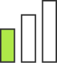 Bar chart with three vertical bars in green, white, and gray, increasing in height from left to right