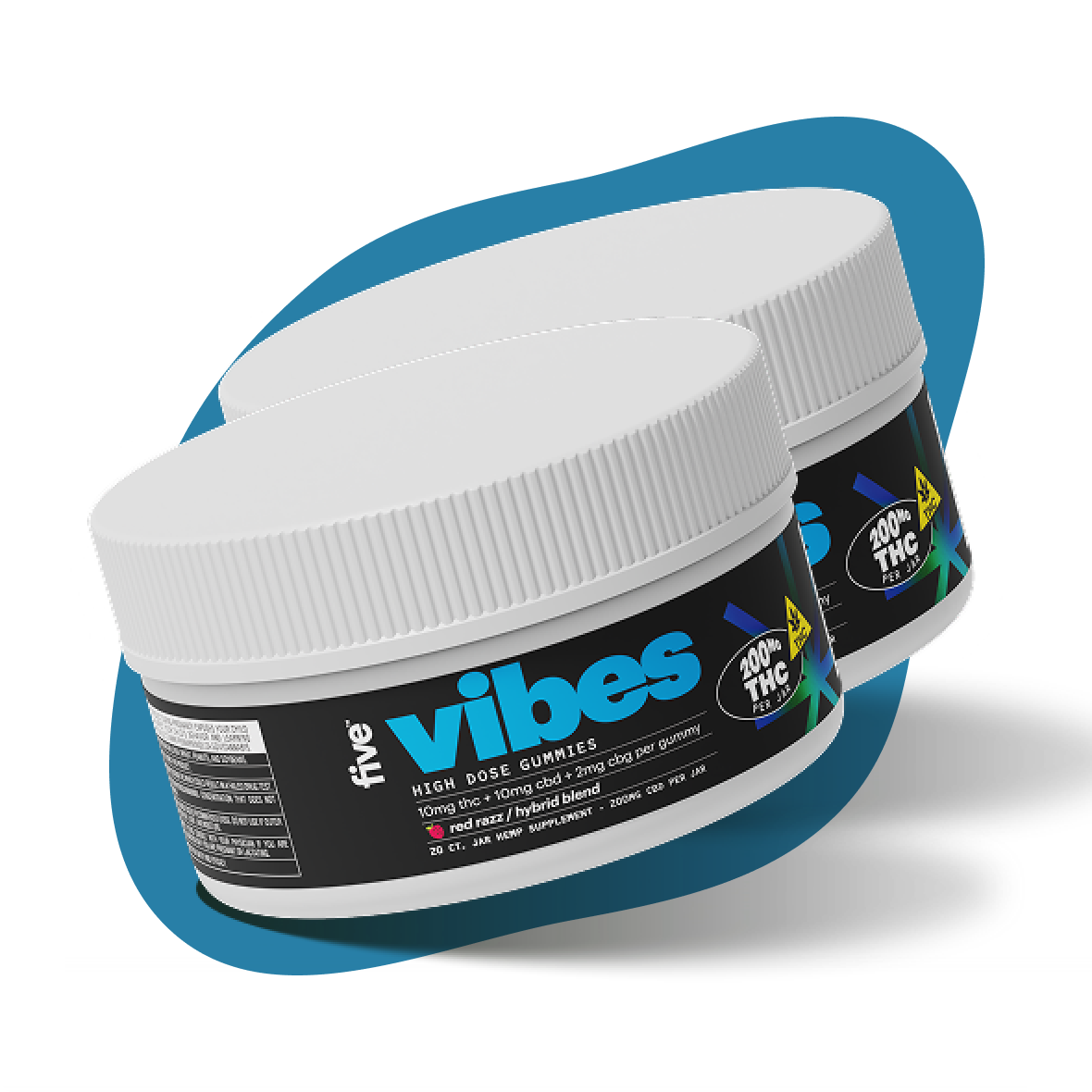 Two containers of Hybrid Vibes High Dose 10 mg THC Gummies