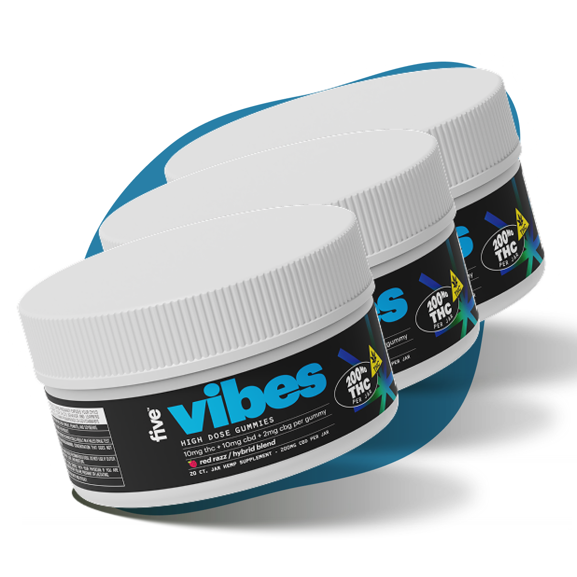 Three containers of Hybrid Vibes High Dose 10 mg THC Gummies
