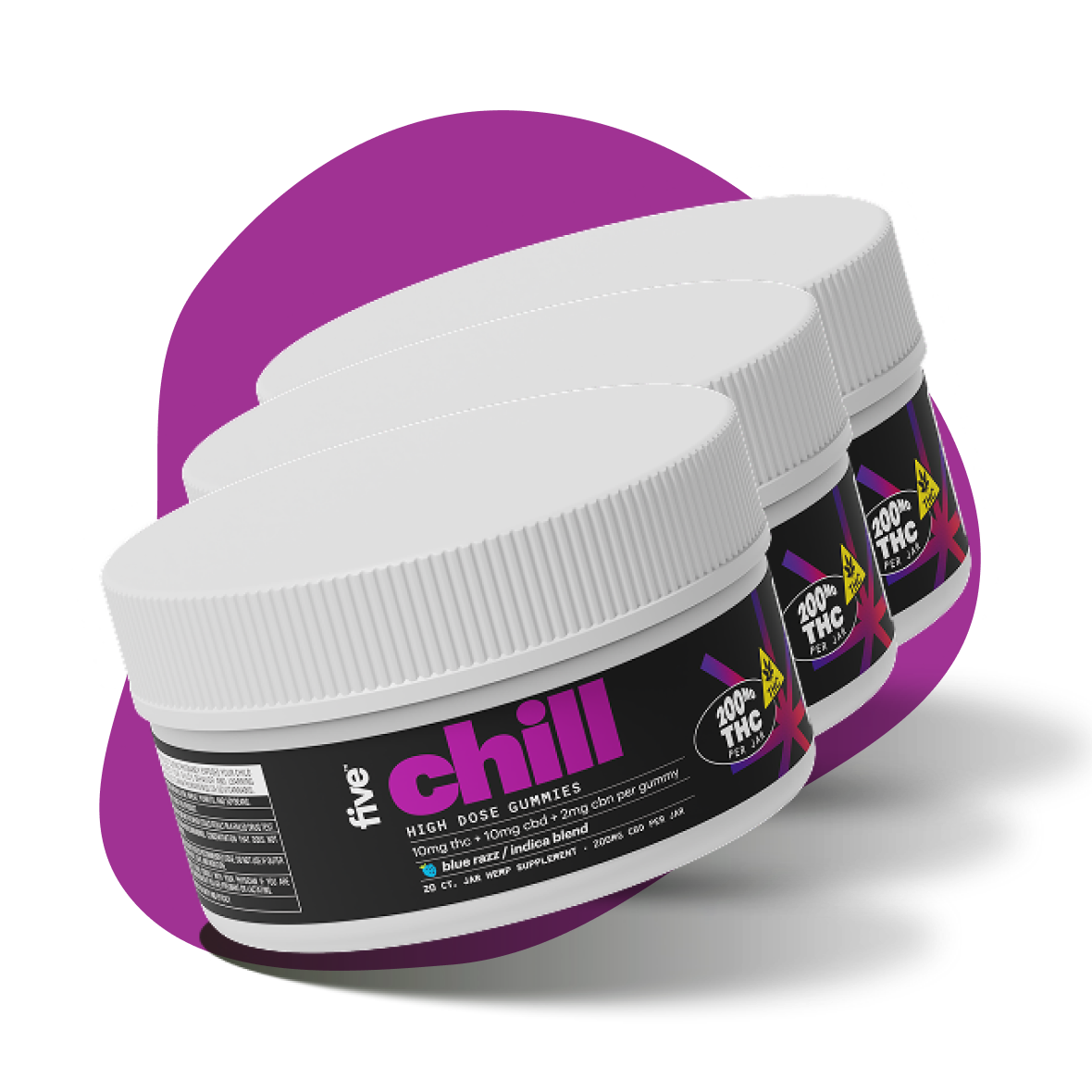 Three containers of Indica Chill THC Gummies