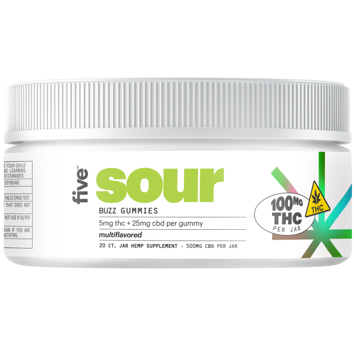 Container of sour-flavored product with 100% THC label