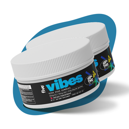 Two containers of Hybrid Vibes High Dose 10 mg THC Gummies