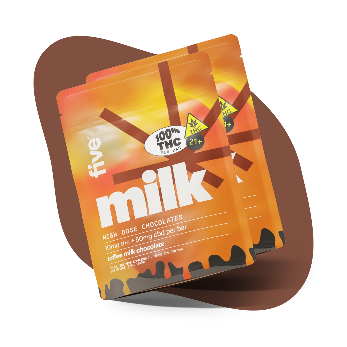 Two pouches of Toffee THC Milk Chocolate with 10 mg THC