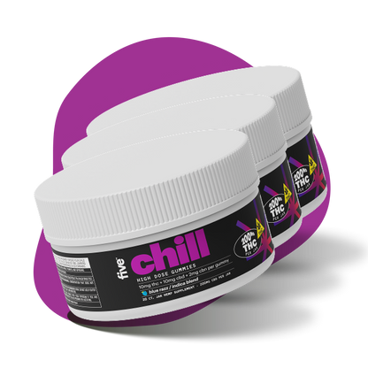 Three containers of Indica Chill THC Gummies 