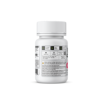 Back of Daily Microdose capsules bottle showing back label with 21+ and plant-based icons and warning text on black background