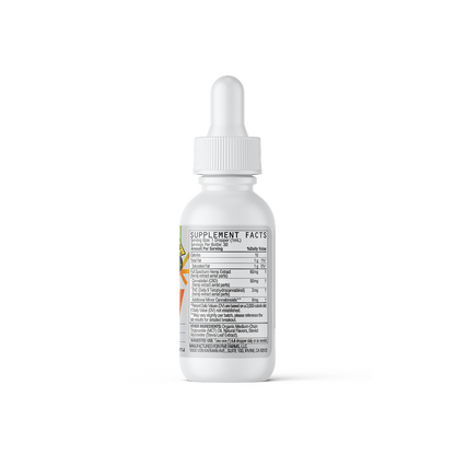 Back of Citrus Daily tincture bottle showing Supplement Facts panel listing CBD 50 mg and THC 2 mg on white background